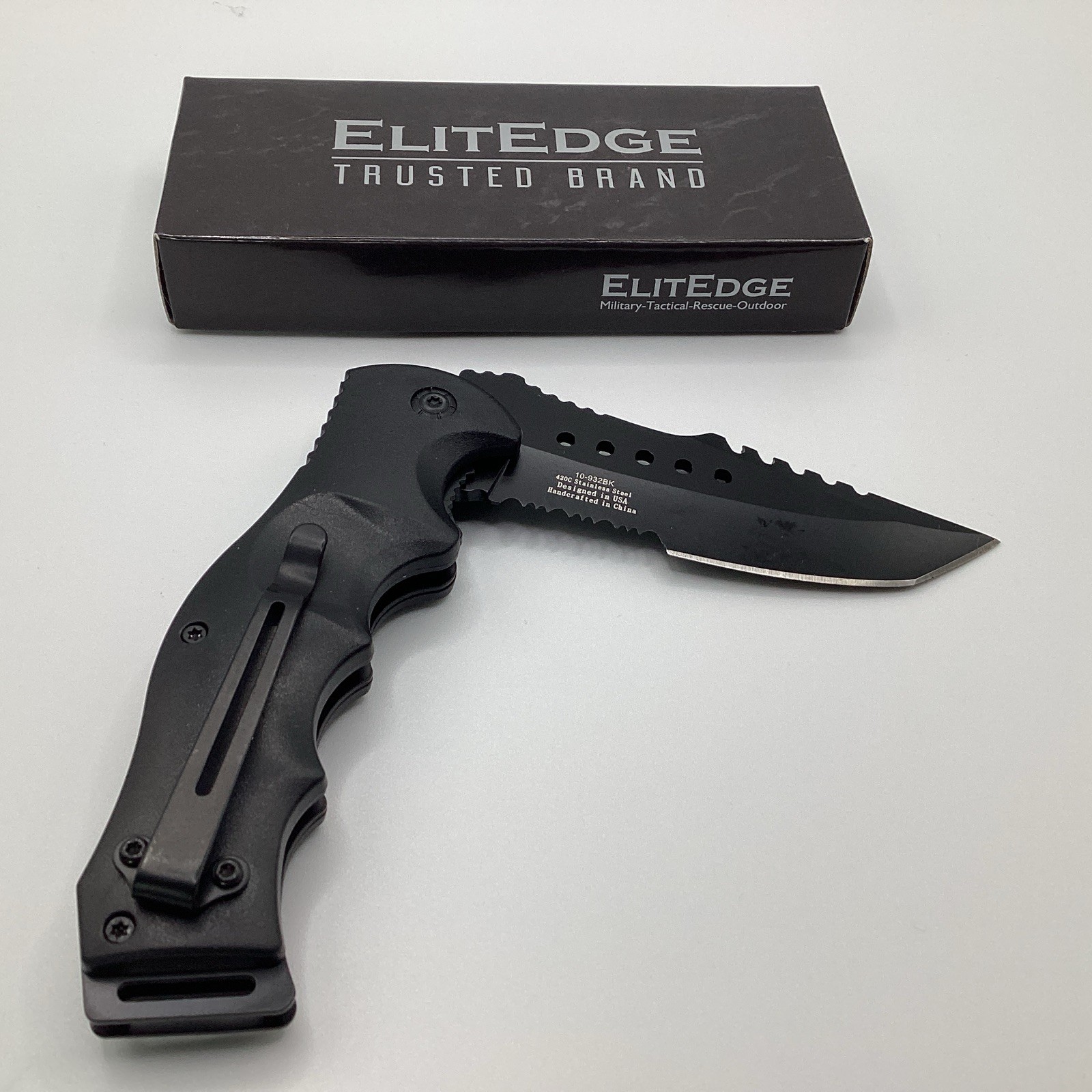 ElitEdge #10-932BK Cleaver Blade Black Tactical Outdoor Knife  NIB  Ships Free