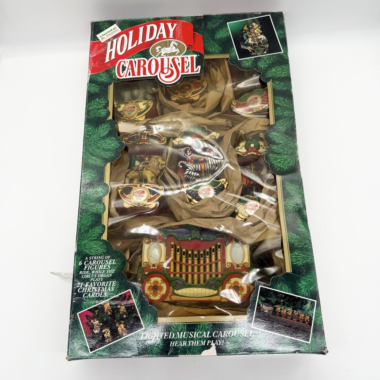 Vintage 1992 Mr. Christmas Holiday Carousel Lights Musical 6 Horse Circus Organ