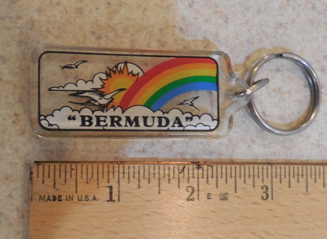 Keychain Bermuda Rainbow Sea Gull Vintage 80s Lucite  Key ring Gift