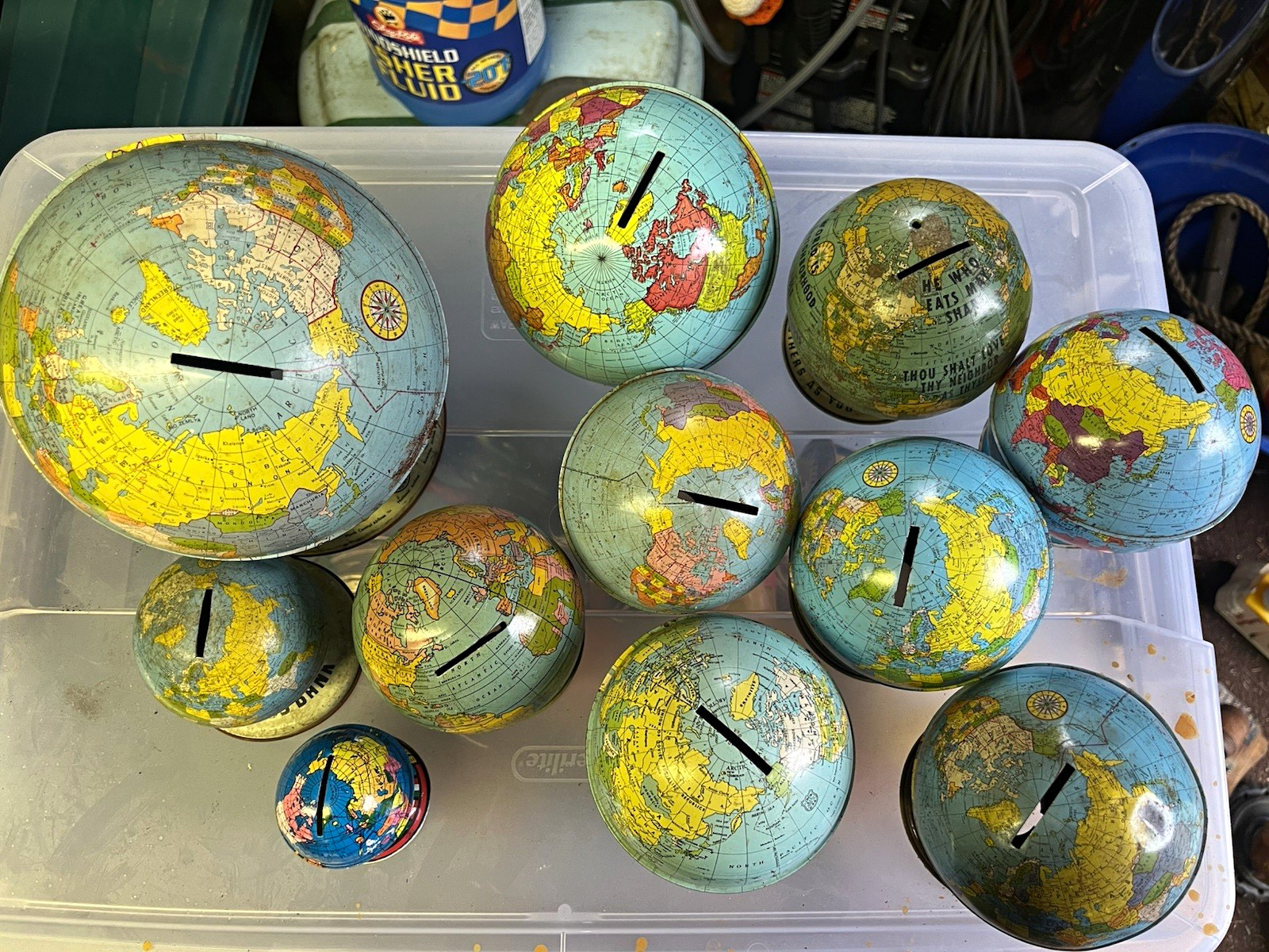 Lot of vintage tin litho globe coin banks