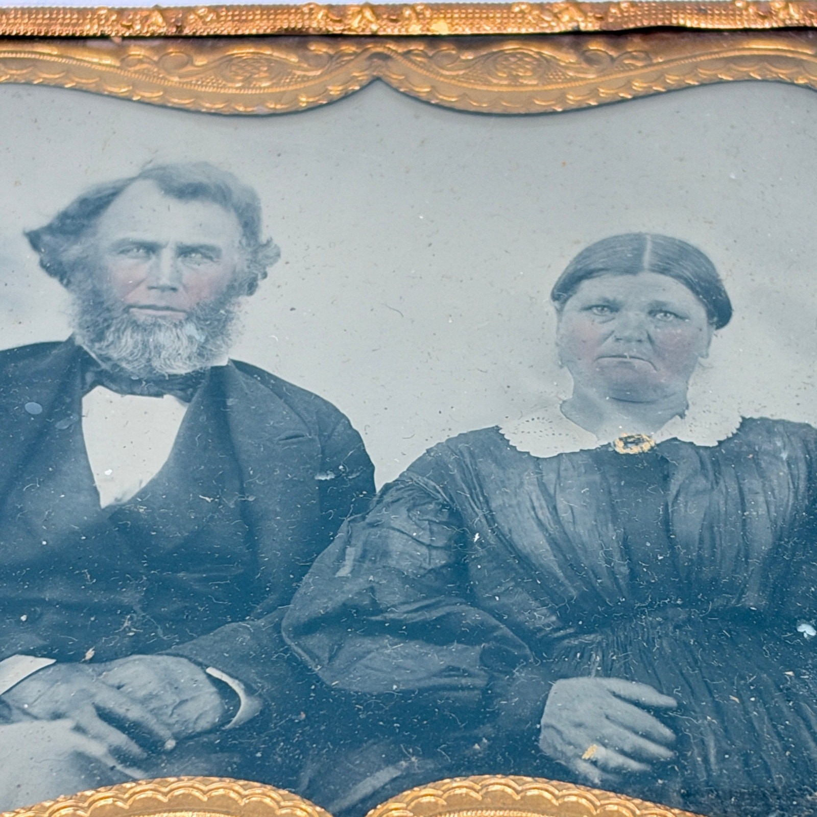 1/4th Plate Ambrotype Seated Older Couple Tinted