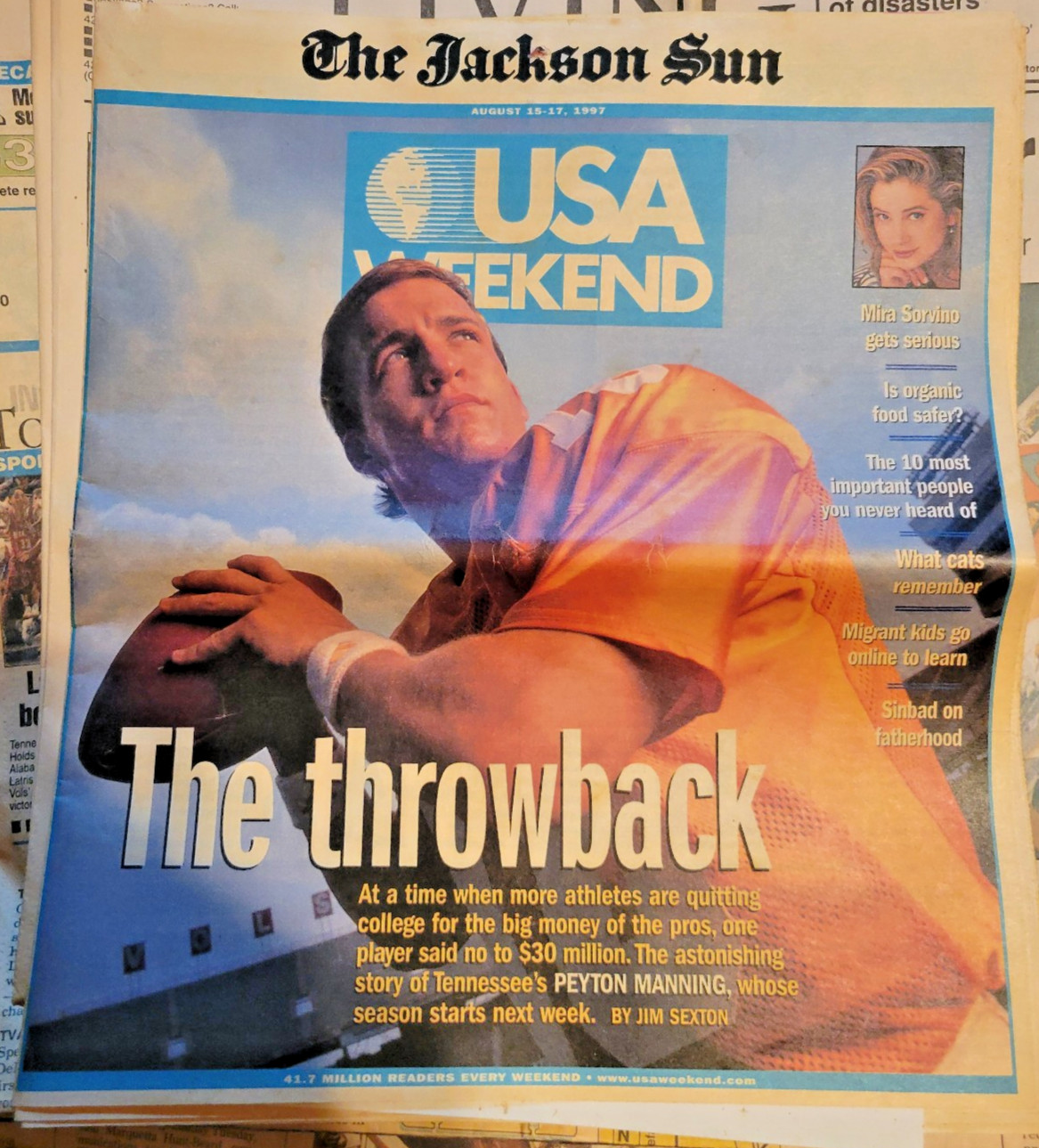 RARE Jackson Sun USA Weekend August 1997 Peyton Manning Tennessee QB  UT Vols