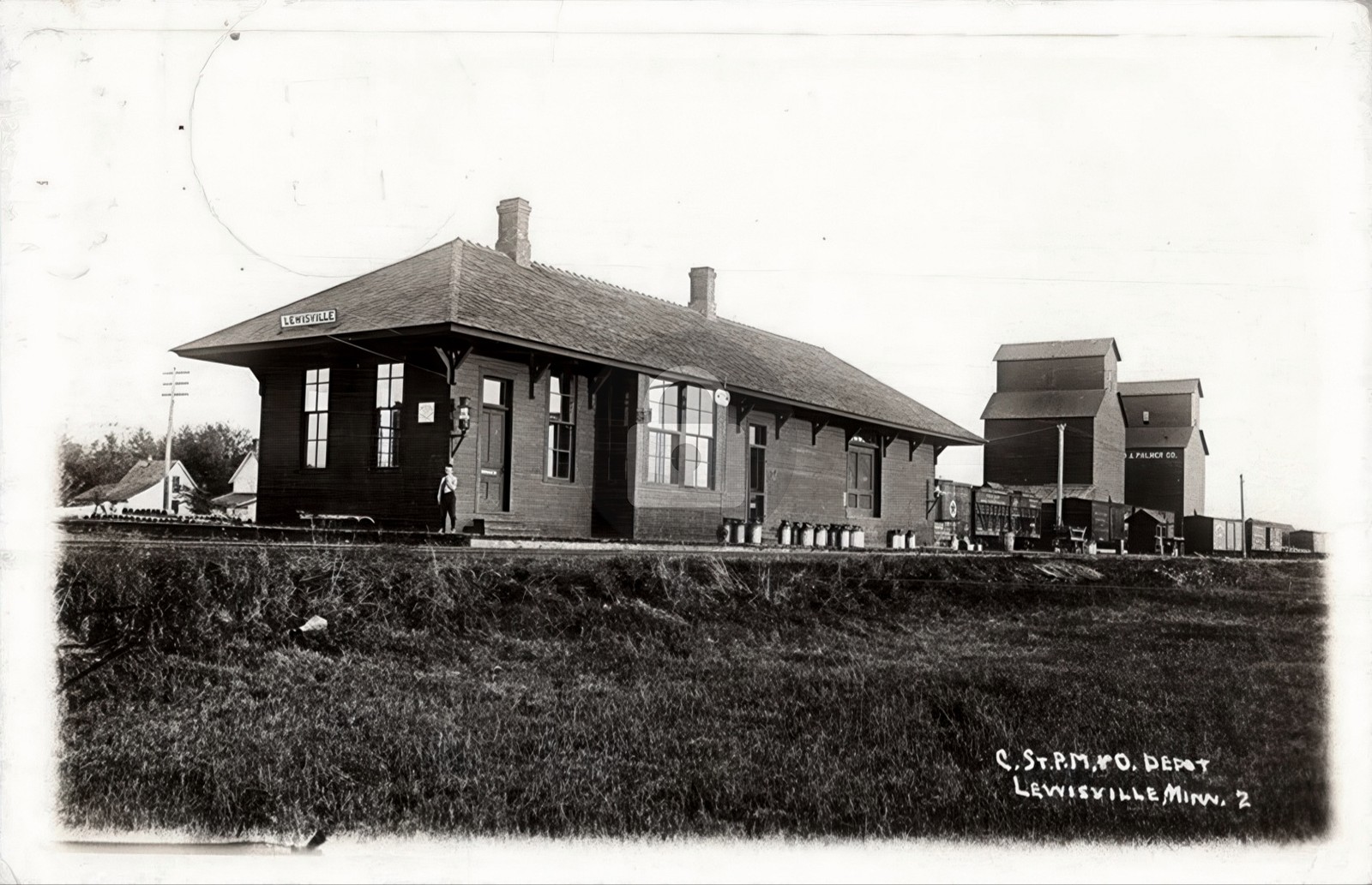 1916 C St PM&O Depot Lewisville MN RPPC Photo Postcard COPY