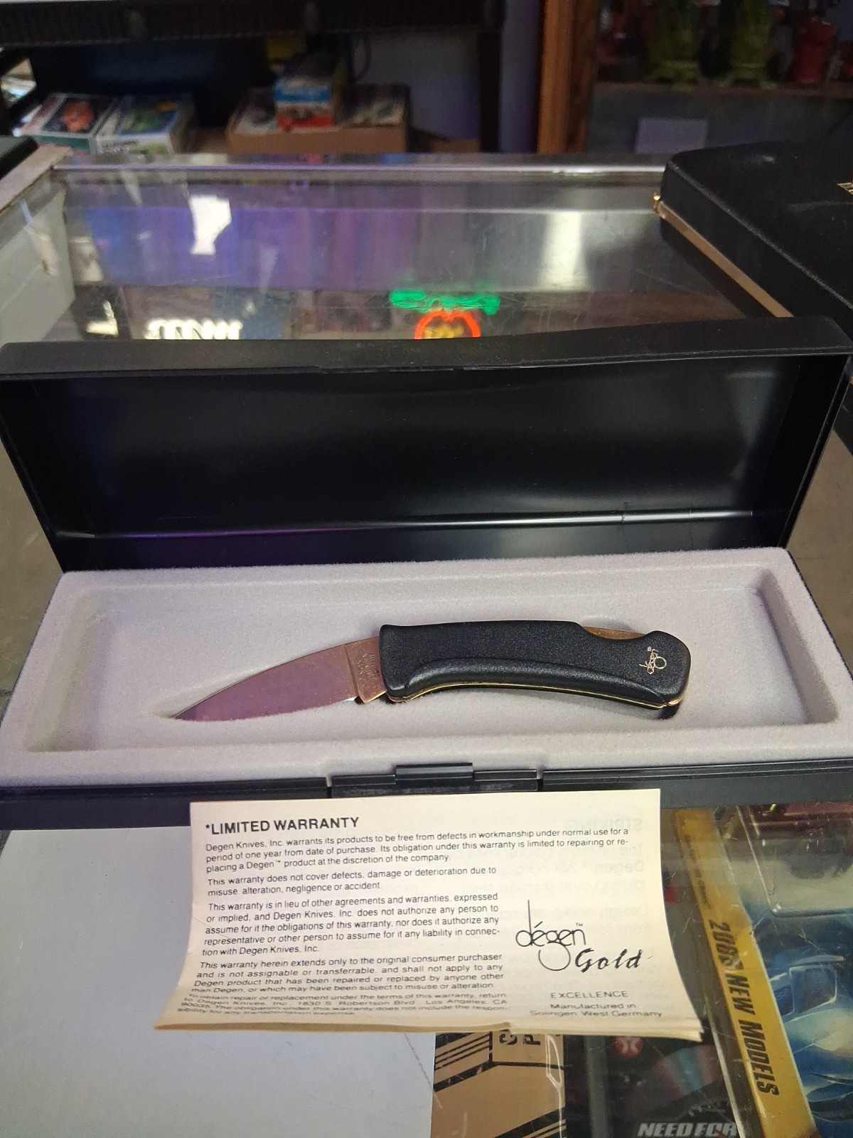 Vintage 1989 Degen Inox Solingen Germany Gold Knife Folding Pocket Knife LOOK 
