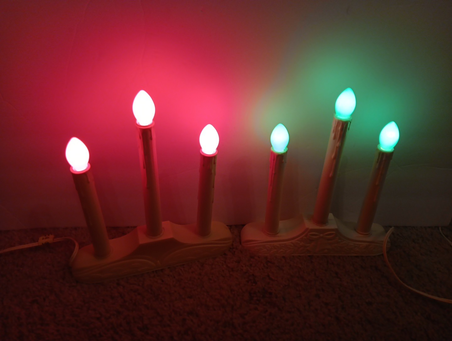 Set 2 Vtg Christmas Window Electric Plastic 3 Drip Light Candles Candelabra Noma