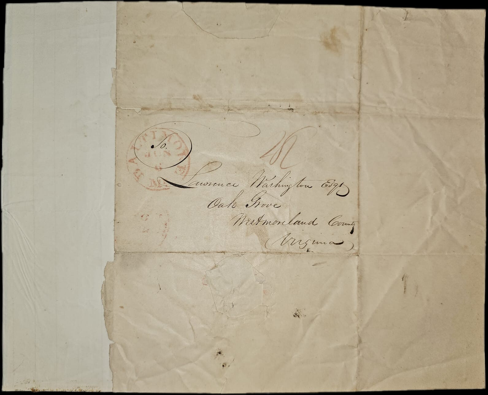 Historic 1839 Letter Elisha Lee to Lawrence Washington Esq. re: New Carriage