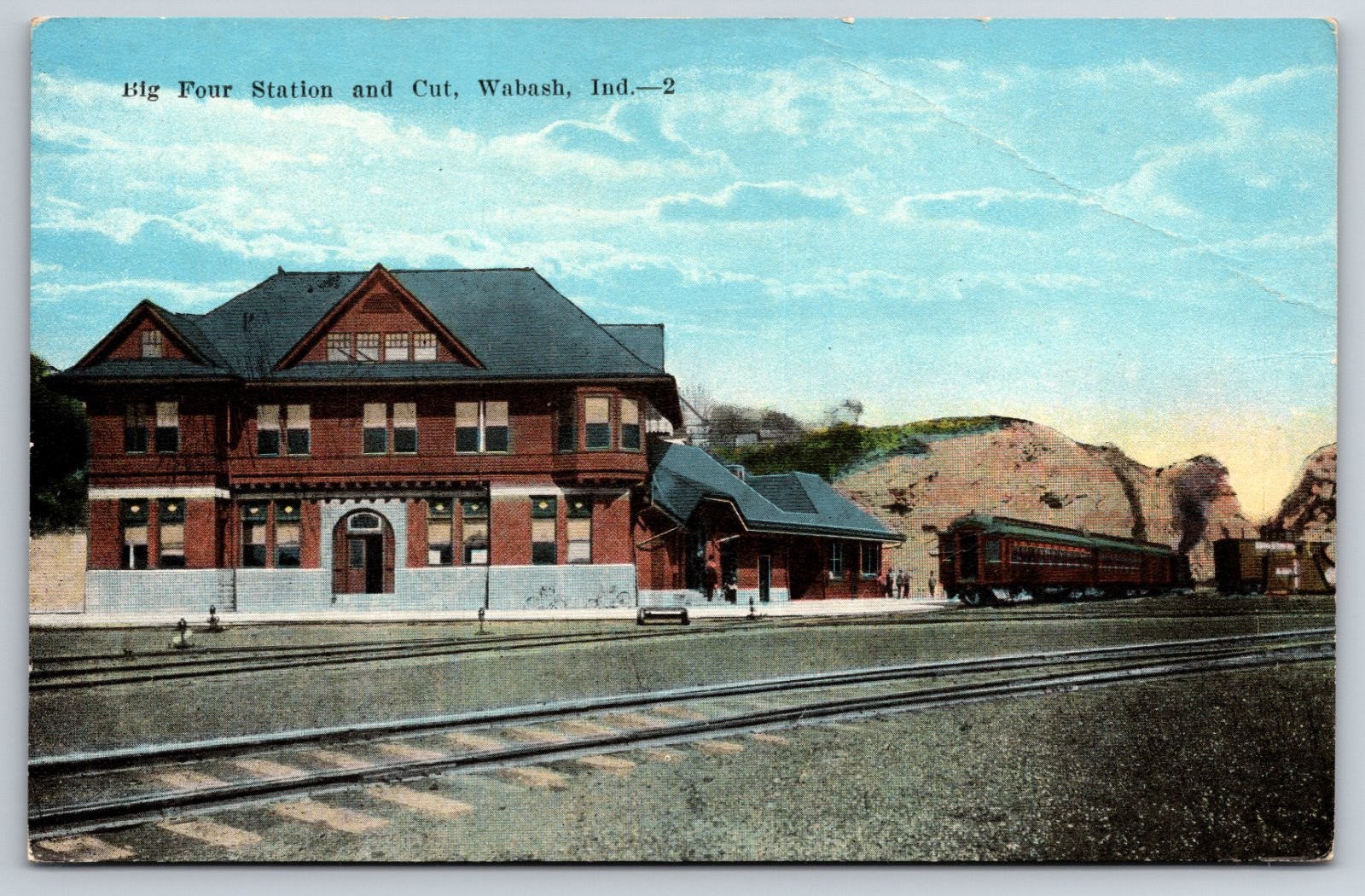 Wabash Indiana Big Four Station Railroad Depot Train As-Is Postcard