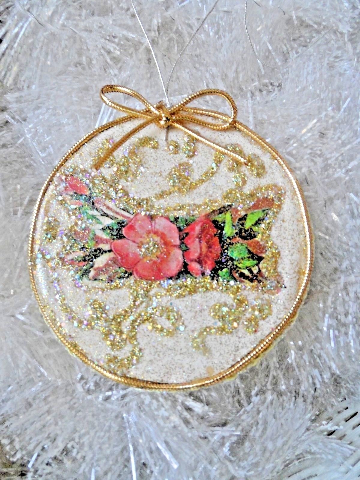 Vintage Img Glittered EASTER/SPRING -  CHICK/FLOWERS - REVERSIBLE