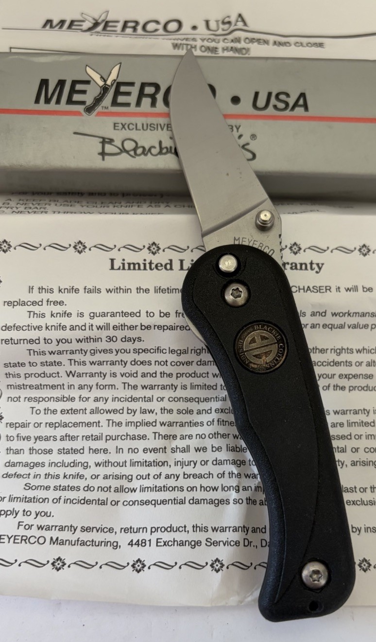 Meyerco Blackie Collins Rascal Folding Knife AUS-8A Blade w/ Box & Papers