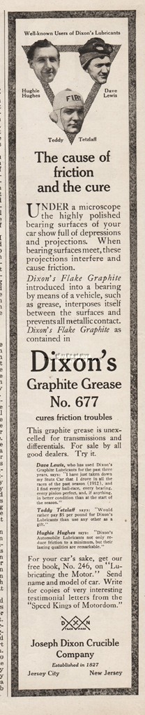 1913 Joseph Dixon Crucible Graphite Grease Hughie Hughes Dave Lewis Tetzlaff Ad