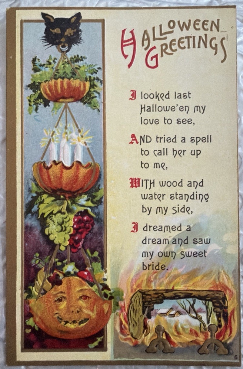 Vintage 1911 Halloween Greetings Postcard Black Cat Planter Florence Bamberger