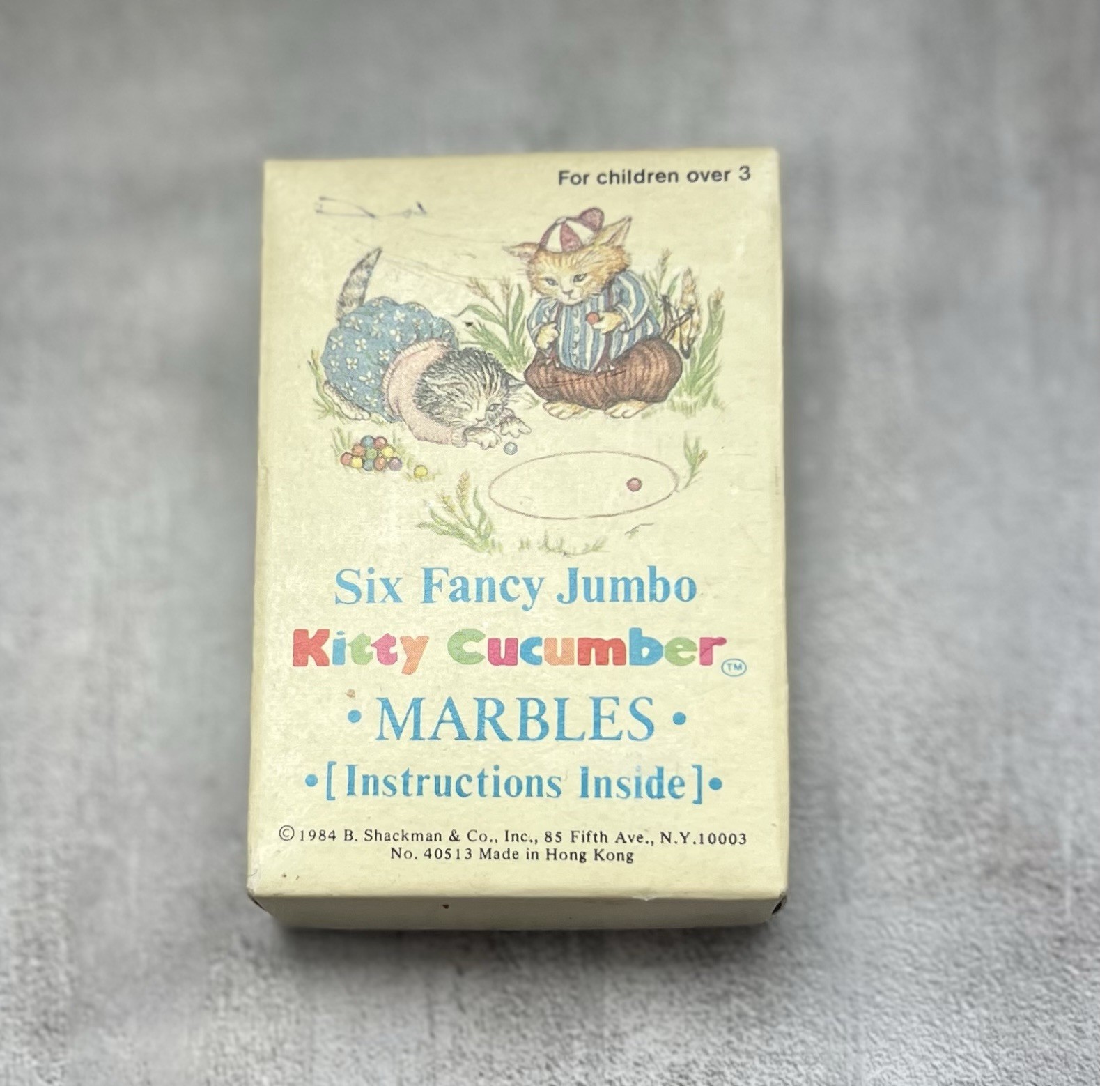 Kitty Cucumber Six Fancy Jumbo Marbles With Box & Instructions RARE Vintage 1984
