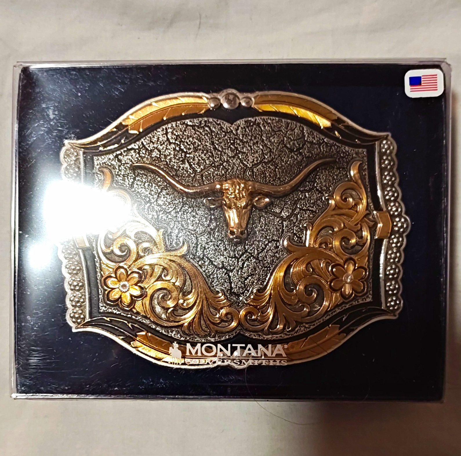 Montana Silversmiths Western Longhorn Belt Buckle with Box, Western Americana