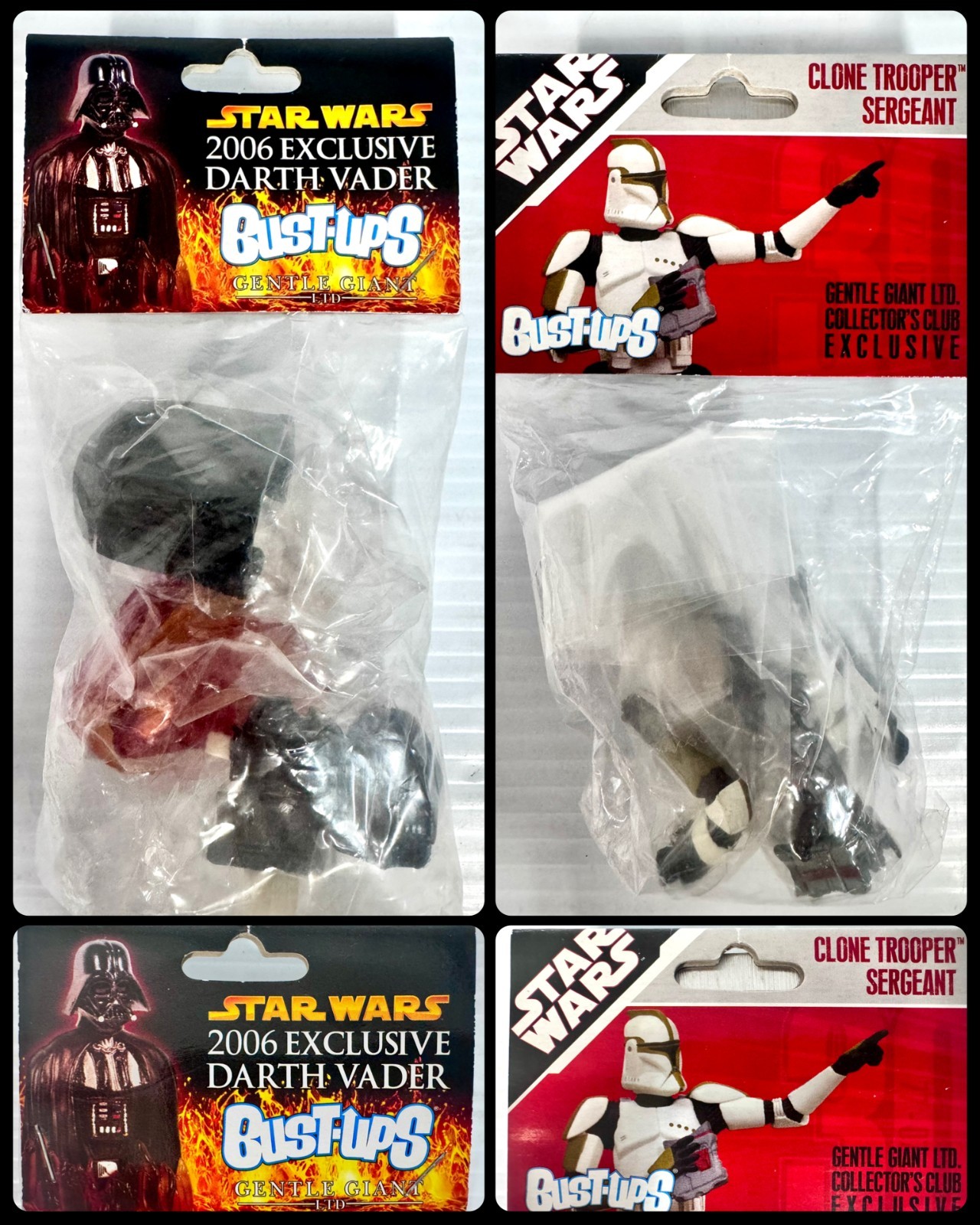 (2) Gentle Giant Star Wars Bust Ups - Darth Vader & Clone Trooper New in Package (2) Gentle Giant Star Wars Bust Ups - Darth Vader & Clone Trooper New in Package