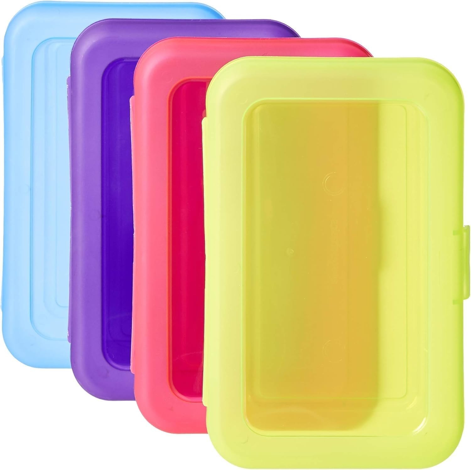 Large Pencil Cases 4 Pack, Durable Plastic Storage Boxes, School Supply Organize