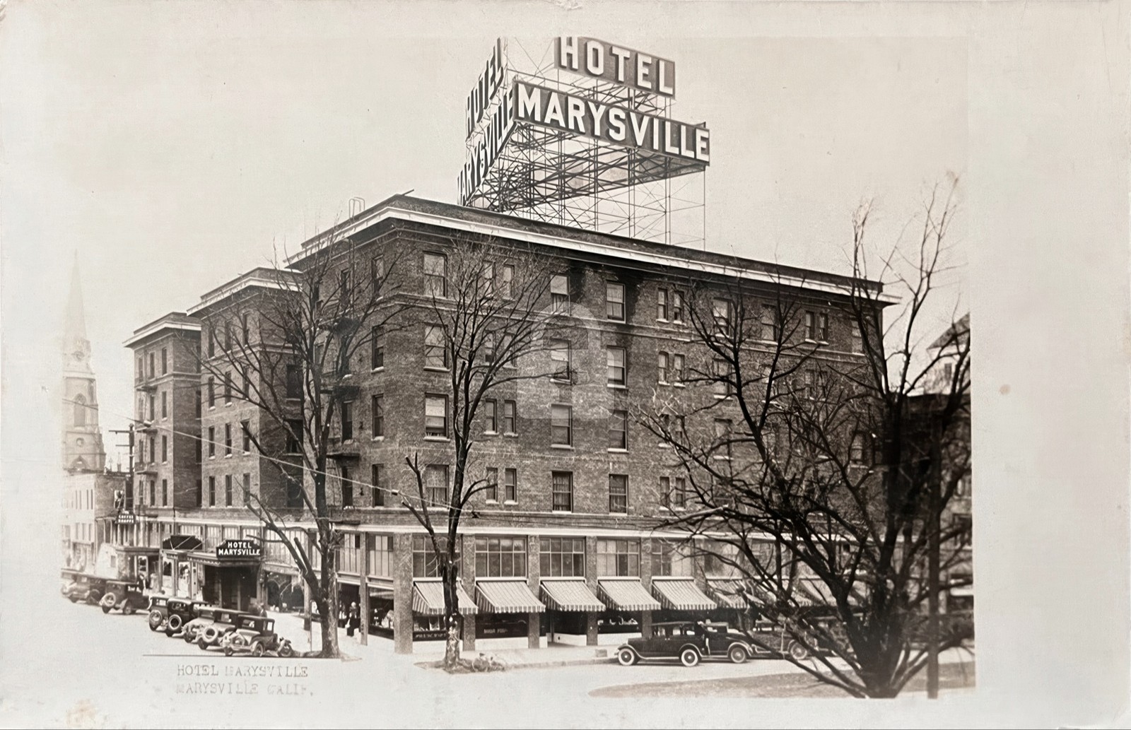 Marysville CA Street Scene Marysville Hotel 1900s Yuba Co RPPC Postcard COPY