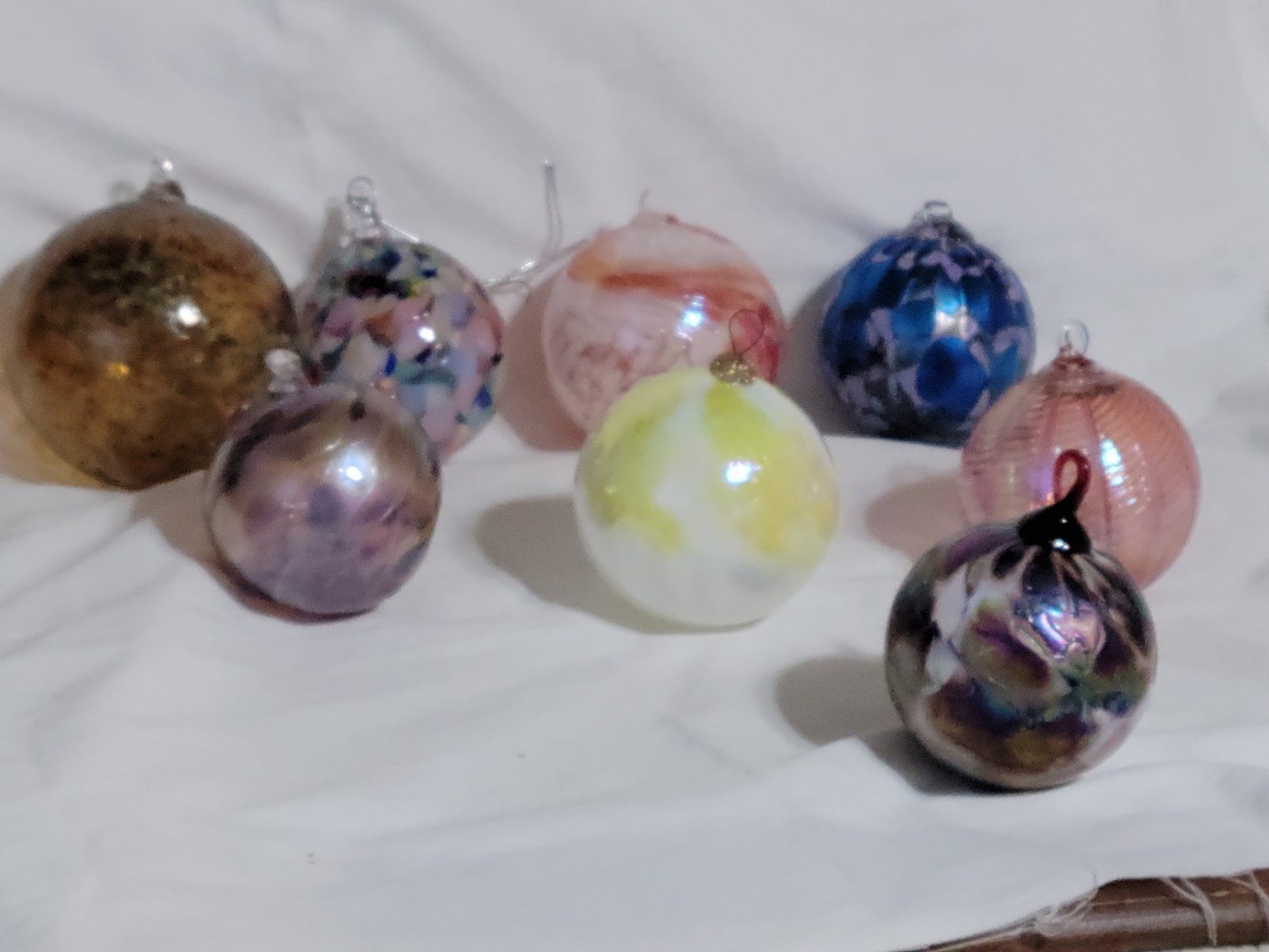 8 Vntg  Hand Blown Glass Christmas Ball Ornaments Various Designs Unbranded