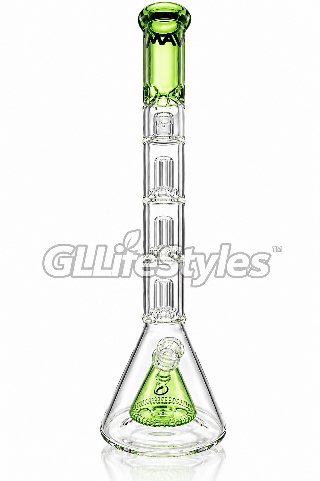 MAV Glass 21” Pyramid To Triple Ufo Beaker, Water Pipe Bong, Color Ooze