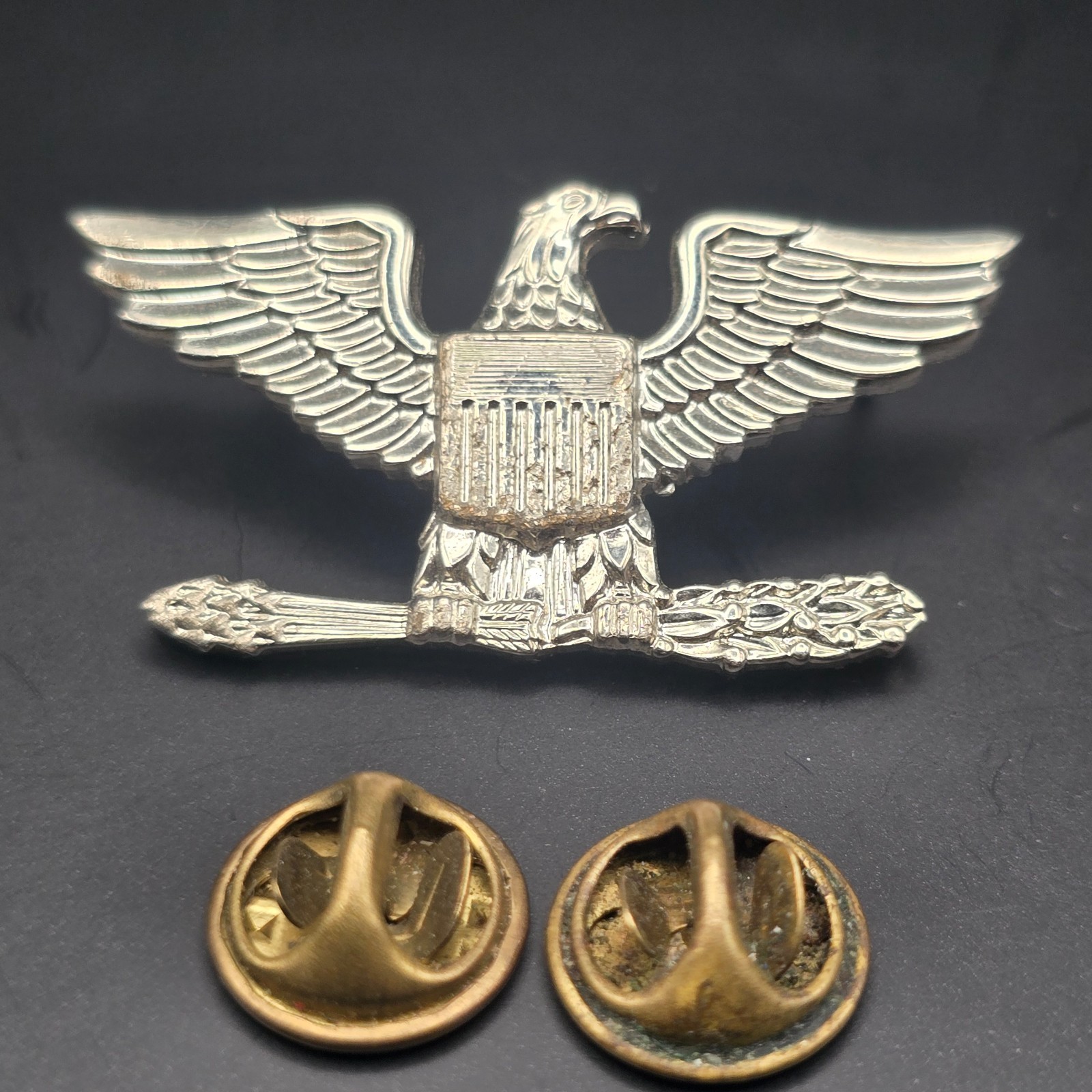 Vintage US Army Colonel Eagle Military Medal Rank Pin 1.5” & 1” IC/GI