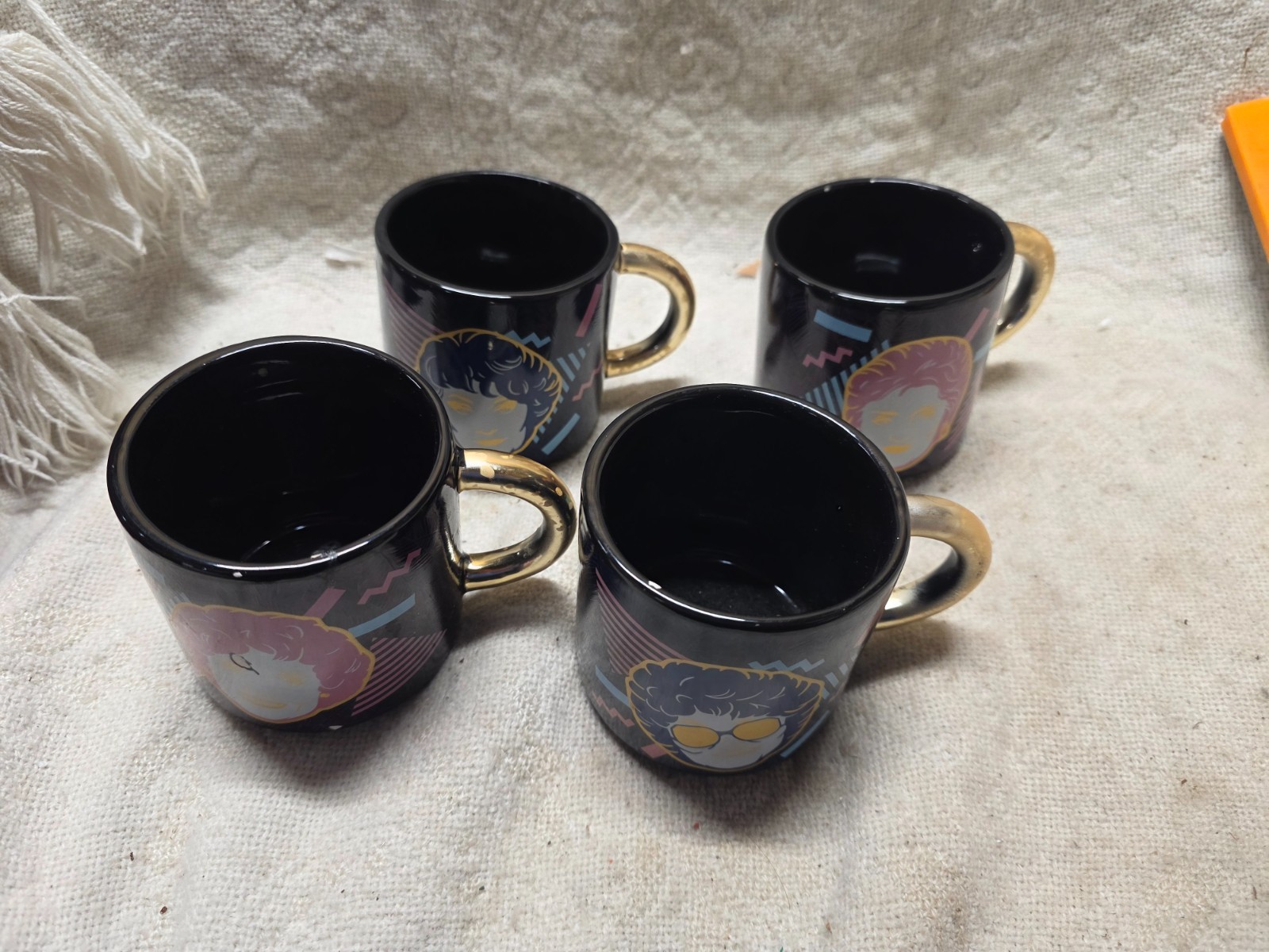 Set of 4 The Golden Girls Ceramic Coffee Mugs ABC Studios Gold Handles Novelty