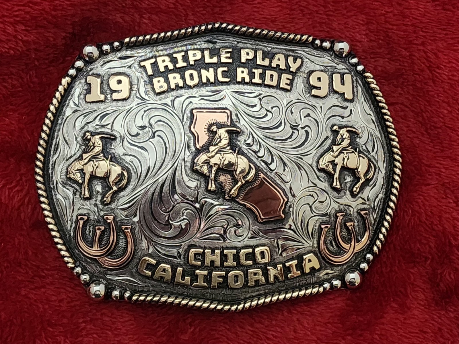 Rodeo Champion☆1994☆Pro Bronc Riding TROPHY BUCKLE☆Chico California☆RARE☆581