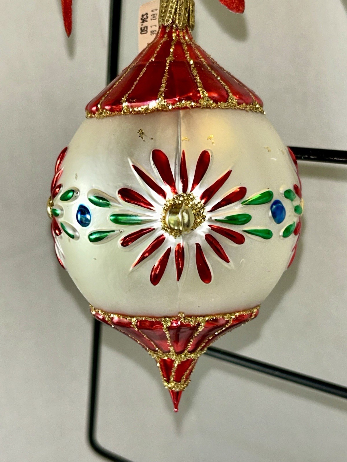 VTG 1987 Bloomingdale’s Germany Blown Glass Ornament Red White Gold 5”