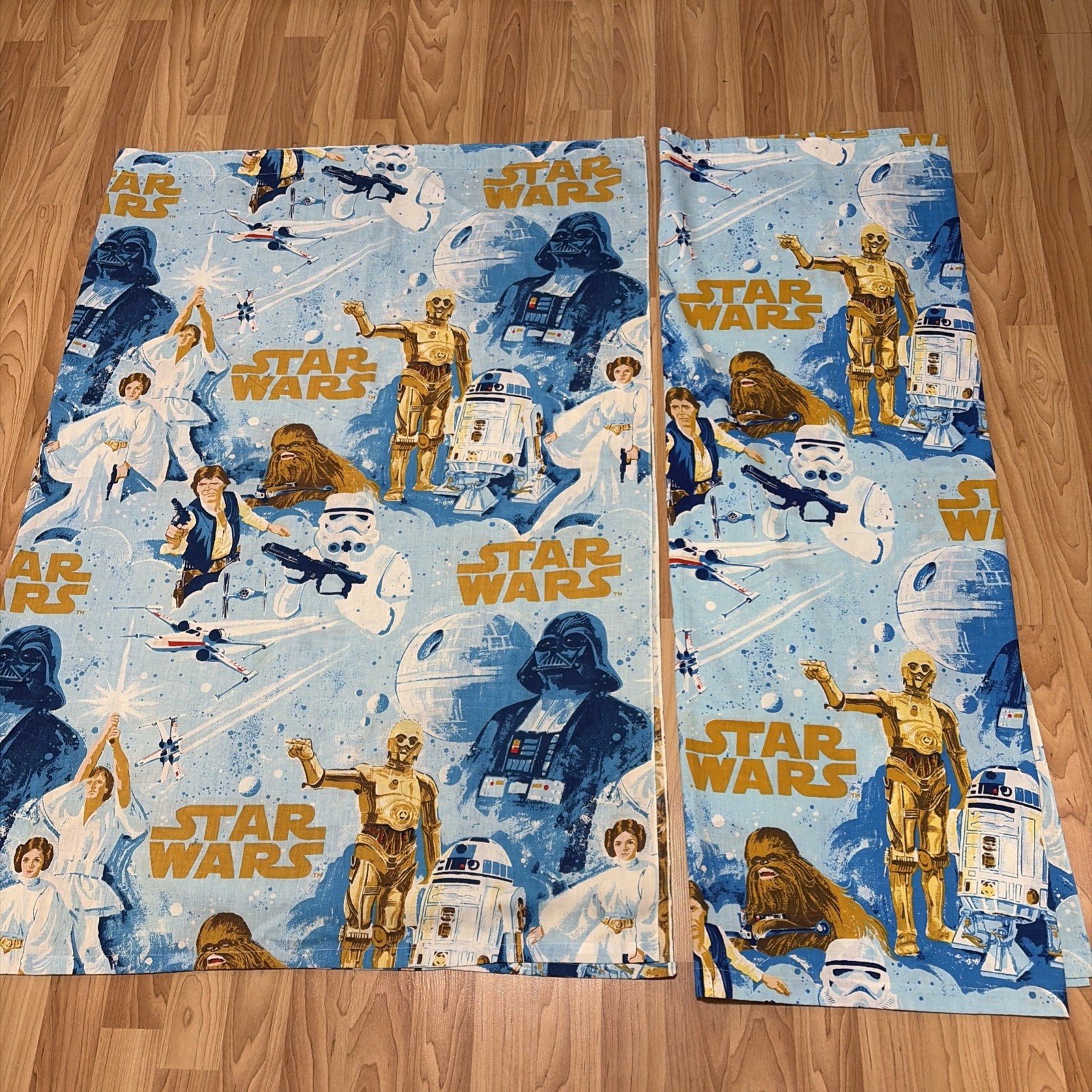 Vintage 1970s Star Wars Curtain Panel Fabric Drape Darth Vader Skywalker set (2)