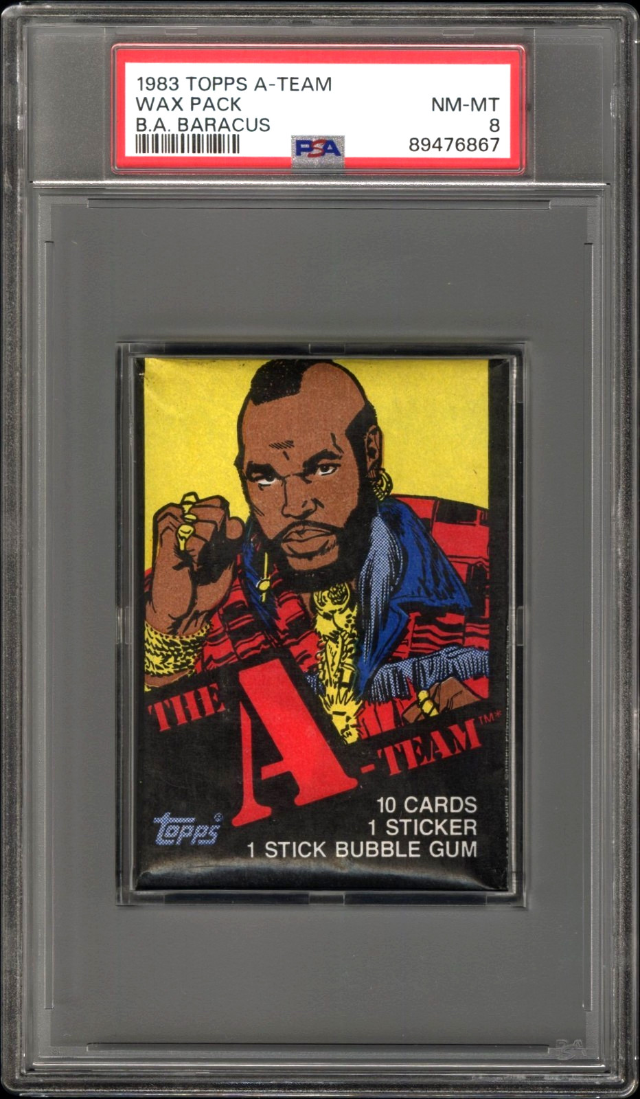 1983 TOPPS A-TEAM WAX PACK WAX PACK B.A. BARACUS PSA 8