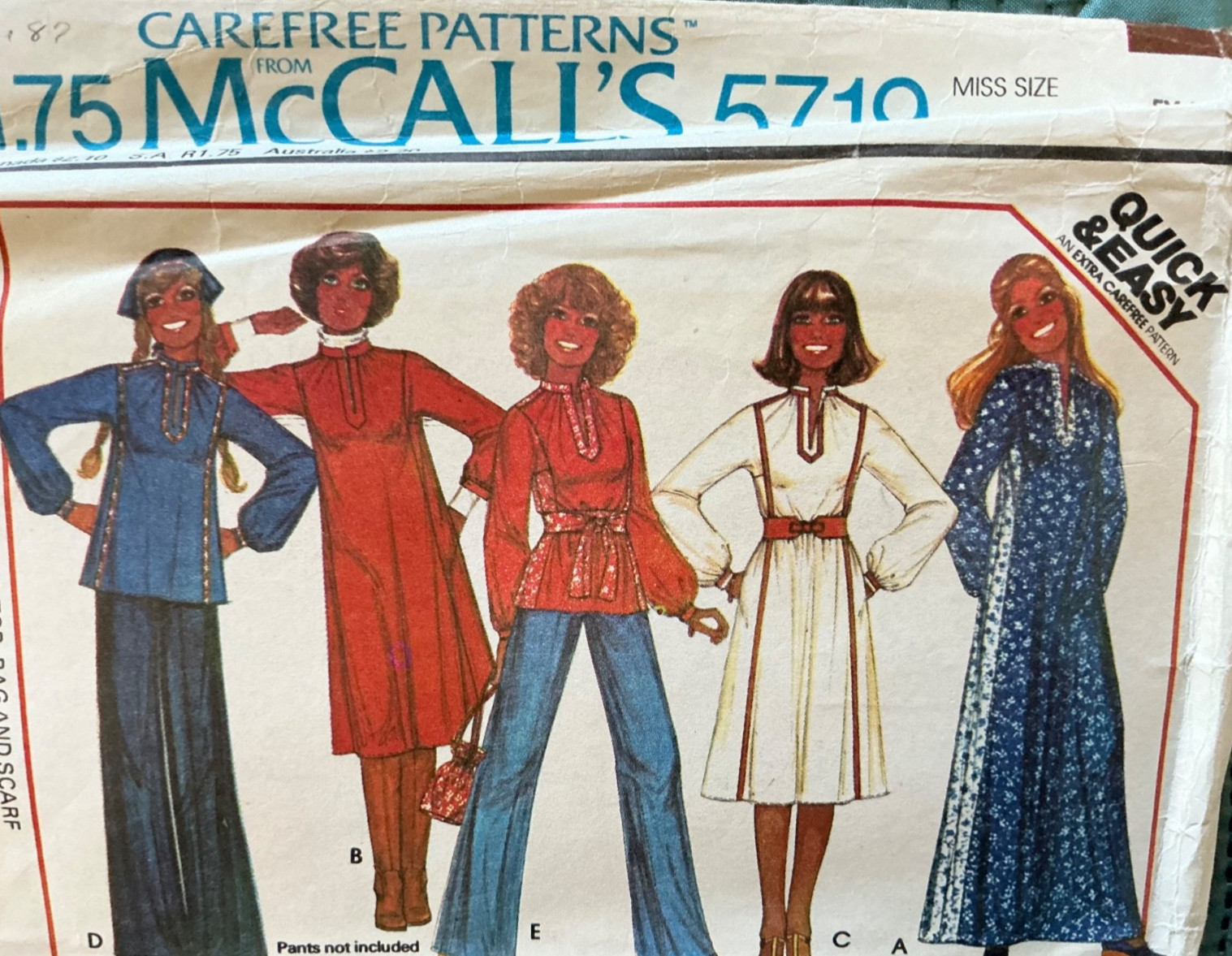 vintage 1970s McCalls 5719 pattern bell bottoms dresses & shirt outfit women’s