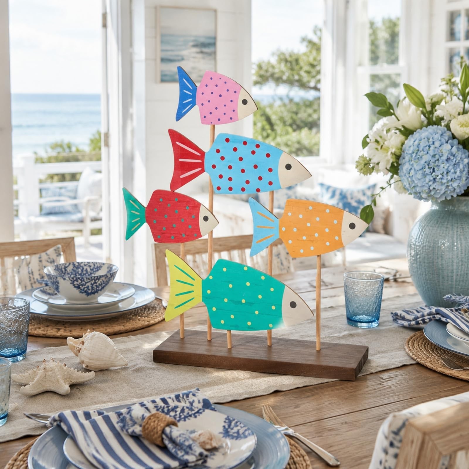 Wooden Fish Decor for Home Colorful Shoal of Fish Figurine