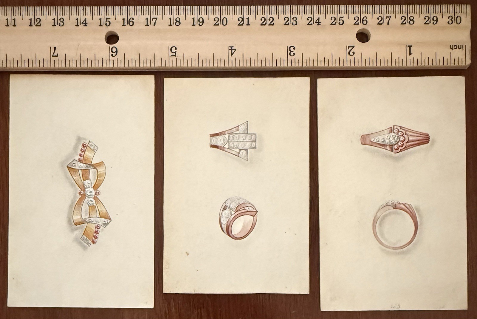 Lot of Three Hand Painted Jewelry Designs, 1940s
