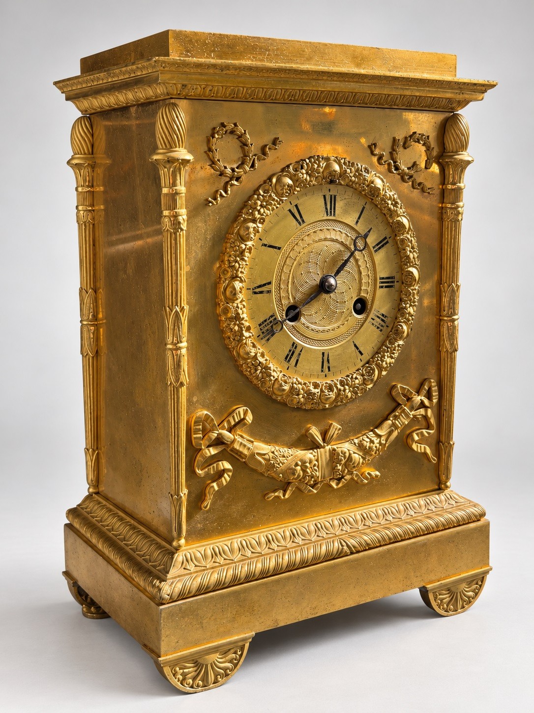 Antique French Empire Ormolu Gilt Bronze Mantel Clock c.1820 Working 8 Day