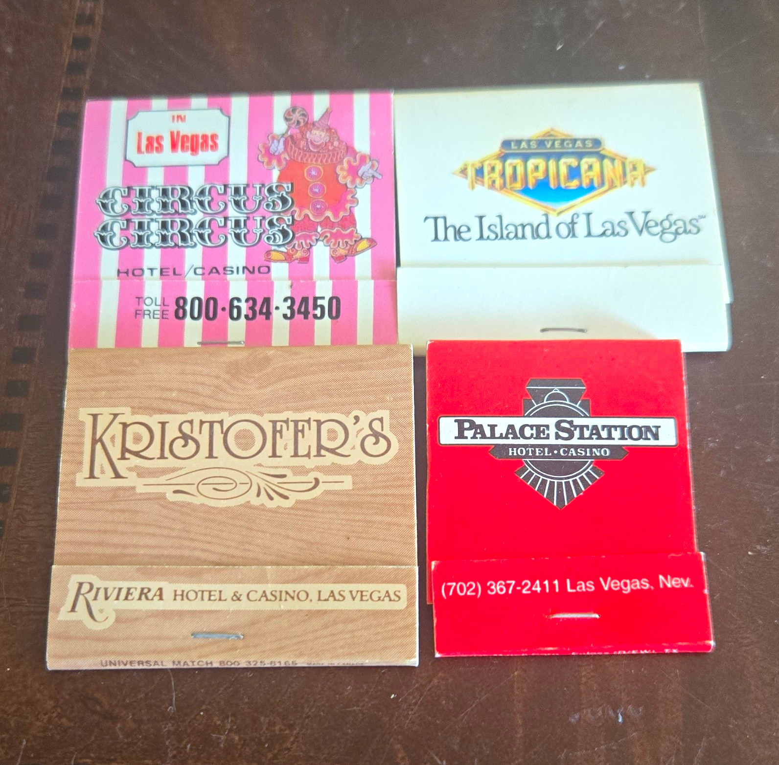 4 Vintage Las Vegas Casino Matchbooks: Circus Circus, Tropicana, Palace Station.
