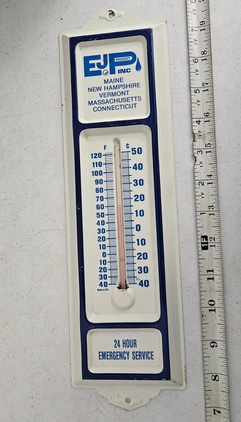 Vtg EJ Prescott Maine Vermont Connecticut Massachusetts NH Metal Thermometer 