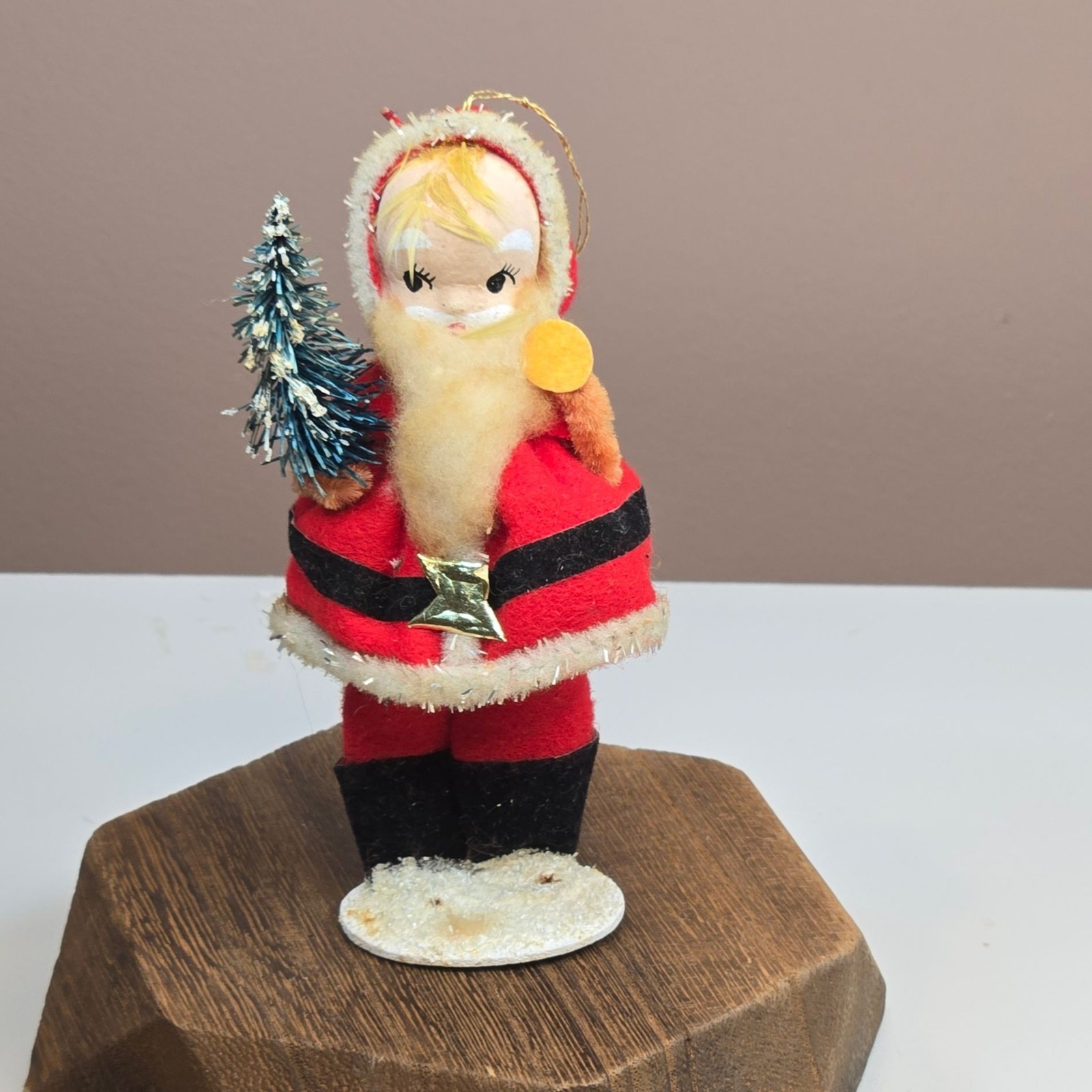 Vintage Santa claus ornament Putz Style Christmas decor paper Mache face 1950s 