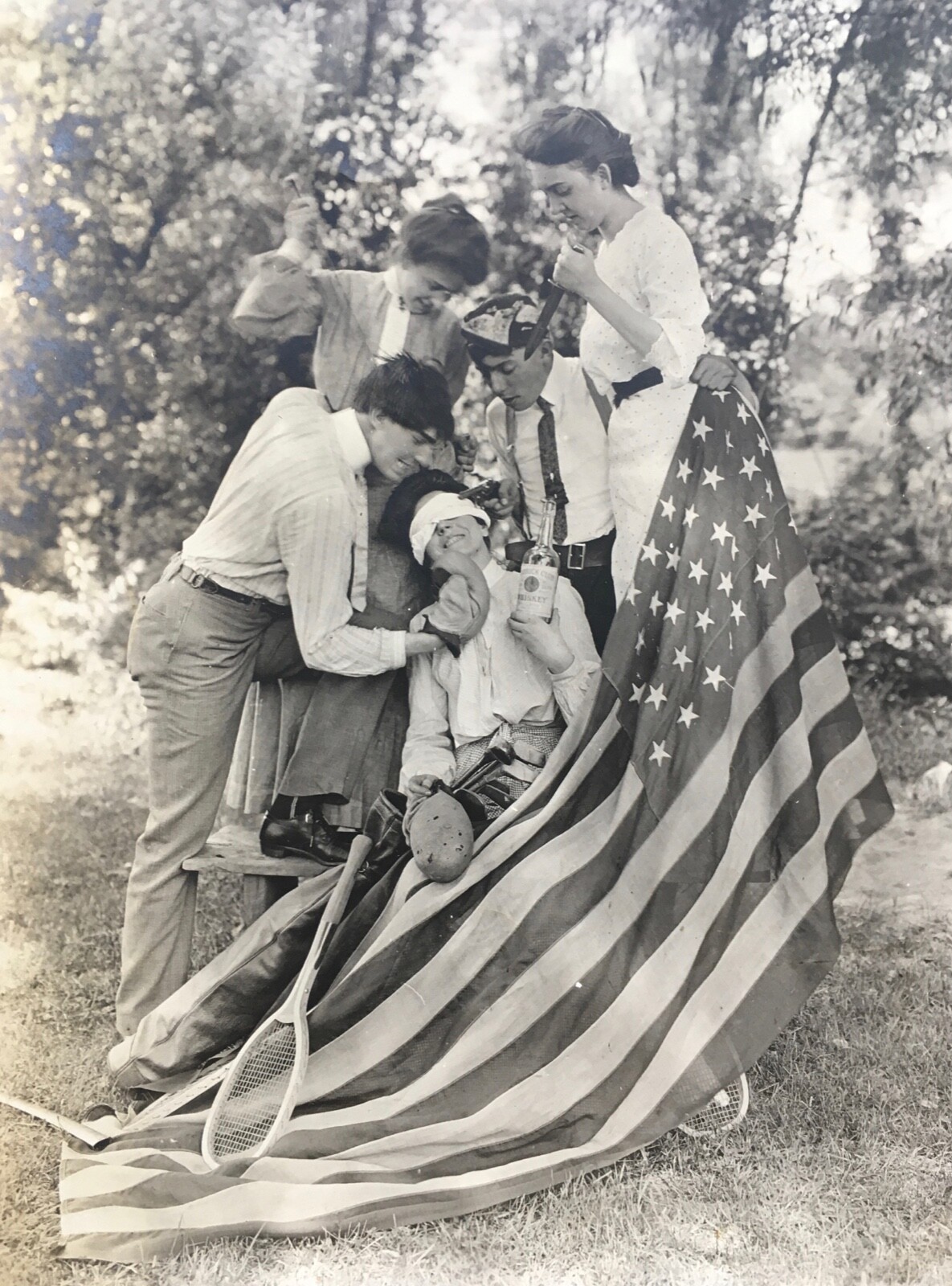 Vintage Photo - Menacing & Playful Staged Scene w/ Symbolism & Impending Harm