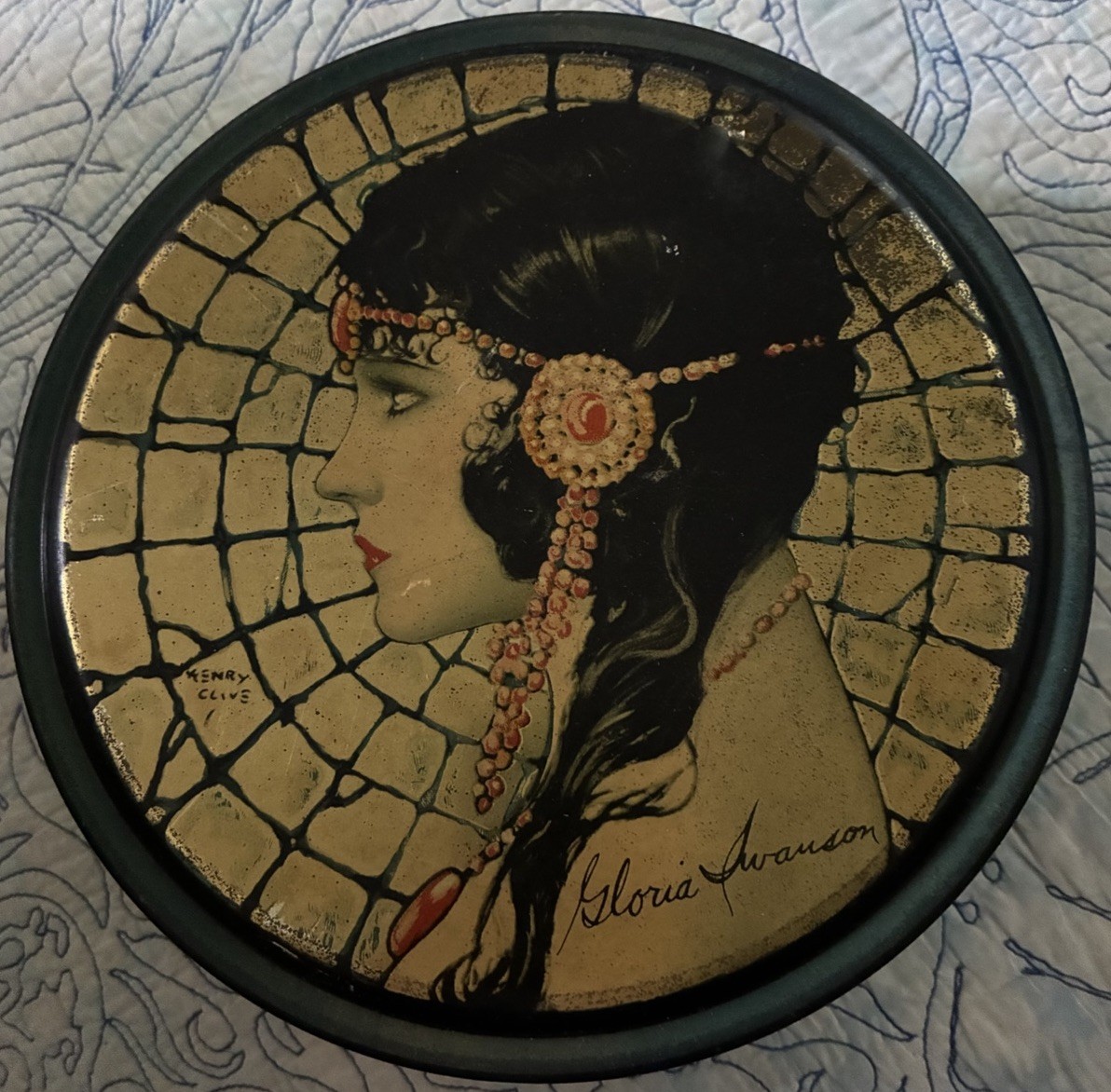 VTG 1920s Gloria Swanson Canco Beautebox Tin Art Deco Henry Clive Silent Film