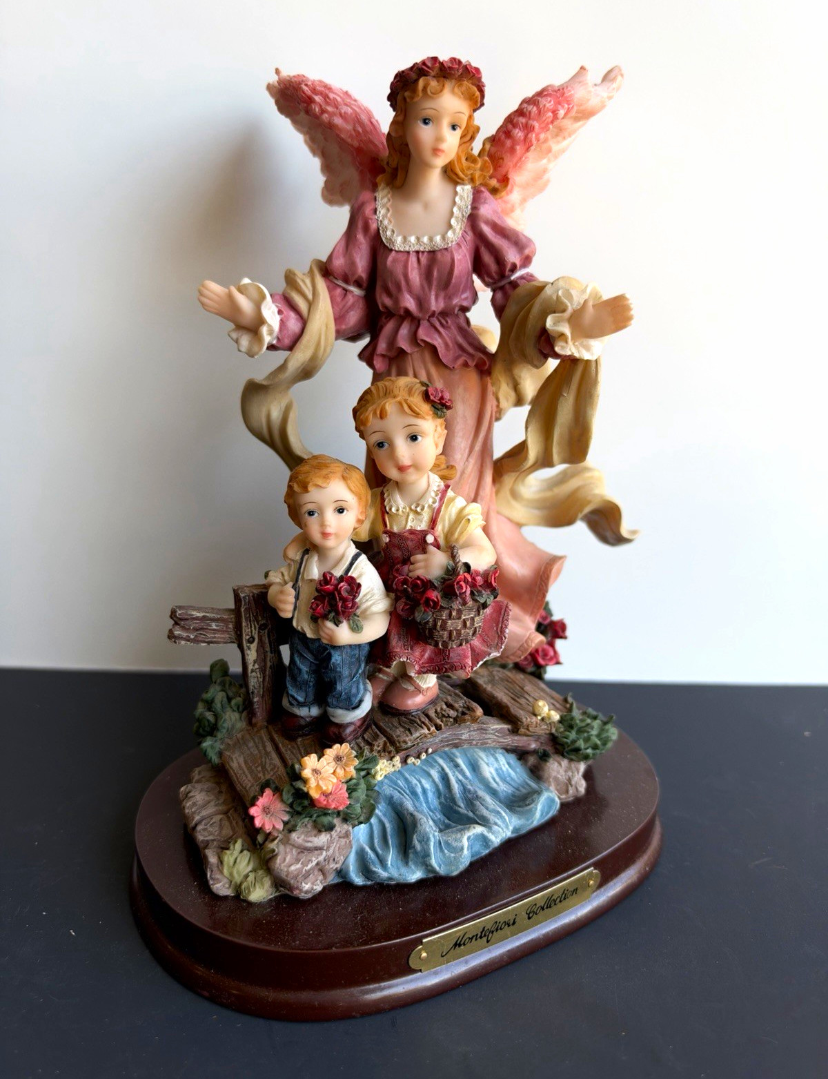 vintage 1990s Montefiori Collection Guardian Angel with Two Children Figurine
