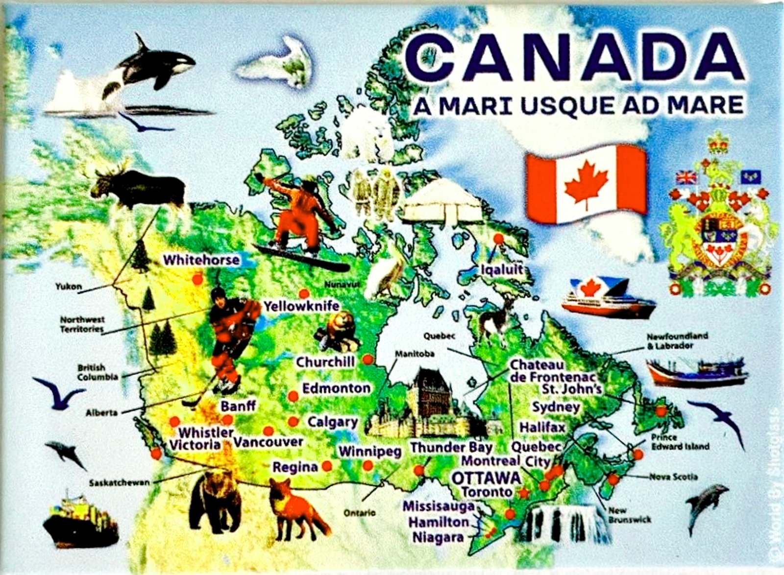 Canada Graphic Map and Attractions Souvenir Fridge Magnet 2.5