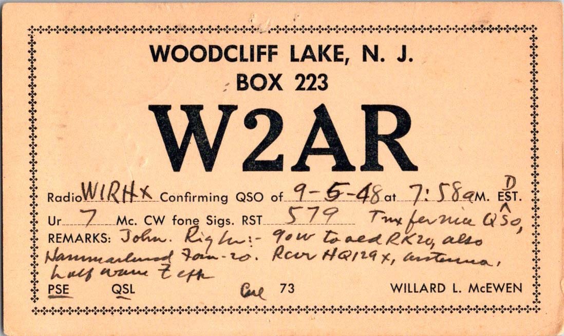 Woodcliff Lake NJ postcard W2AR AMATEUR RADIO QSL CARD o/04 BK8888