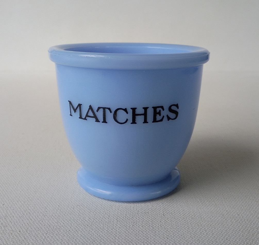 JEANNETTE DELPHITE BLUE GLASS RARE MATCHES HOLDER