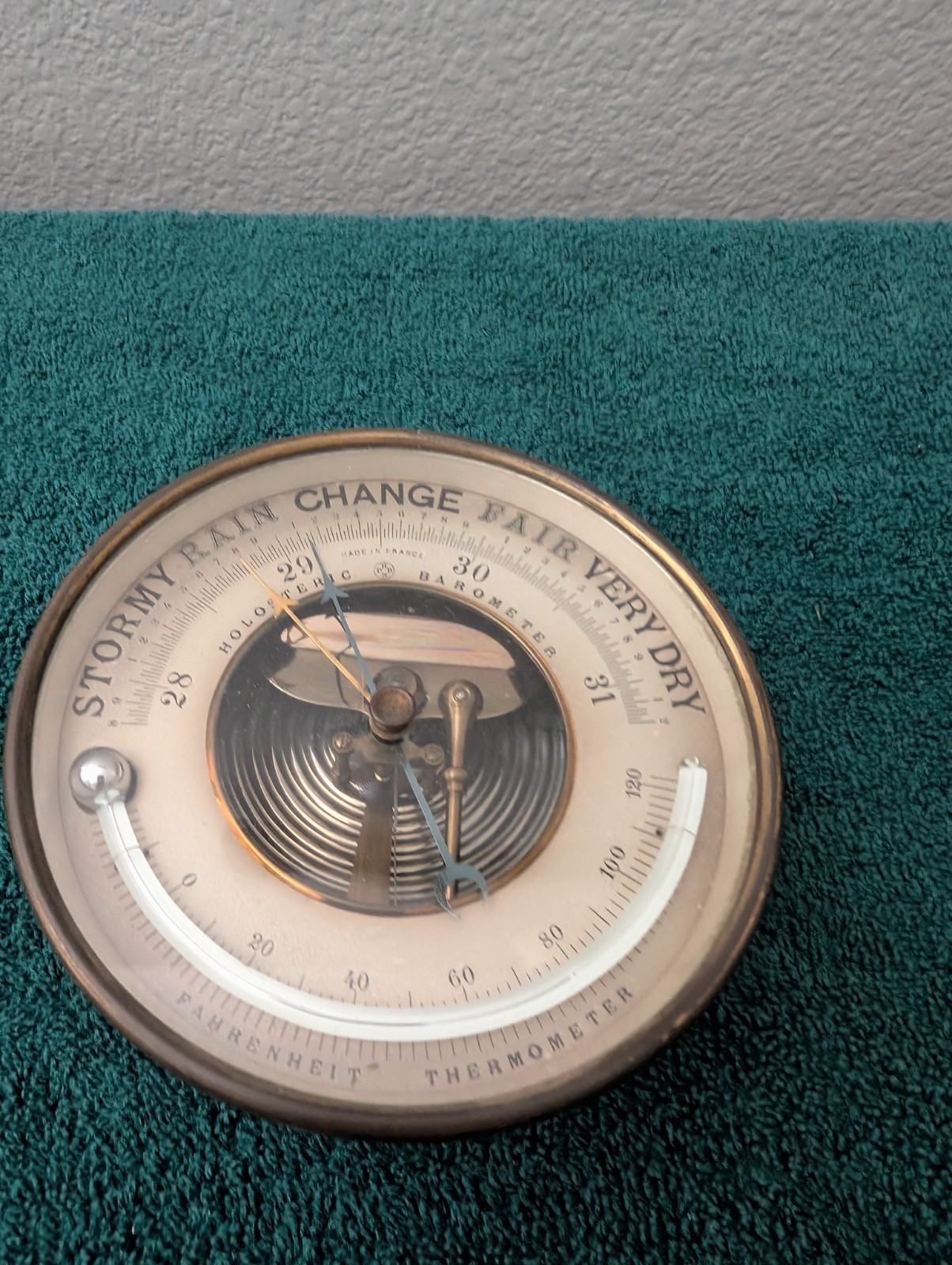 Antique French PHBN Holosteric Aneroid Barometer Thermometer Brass c1900