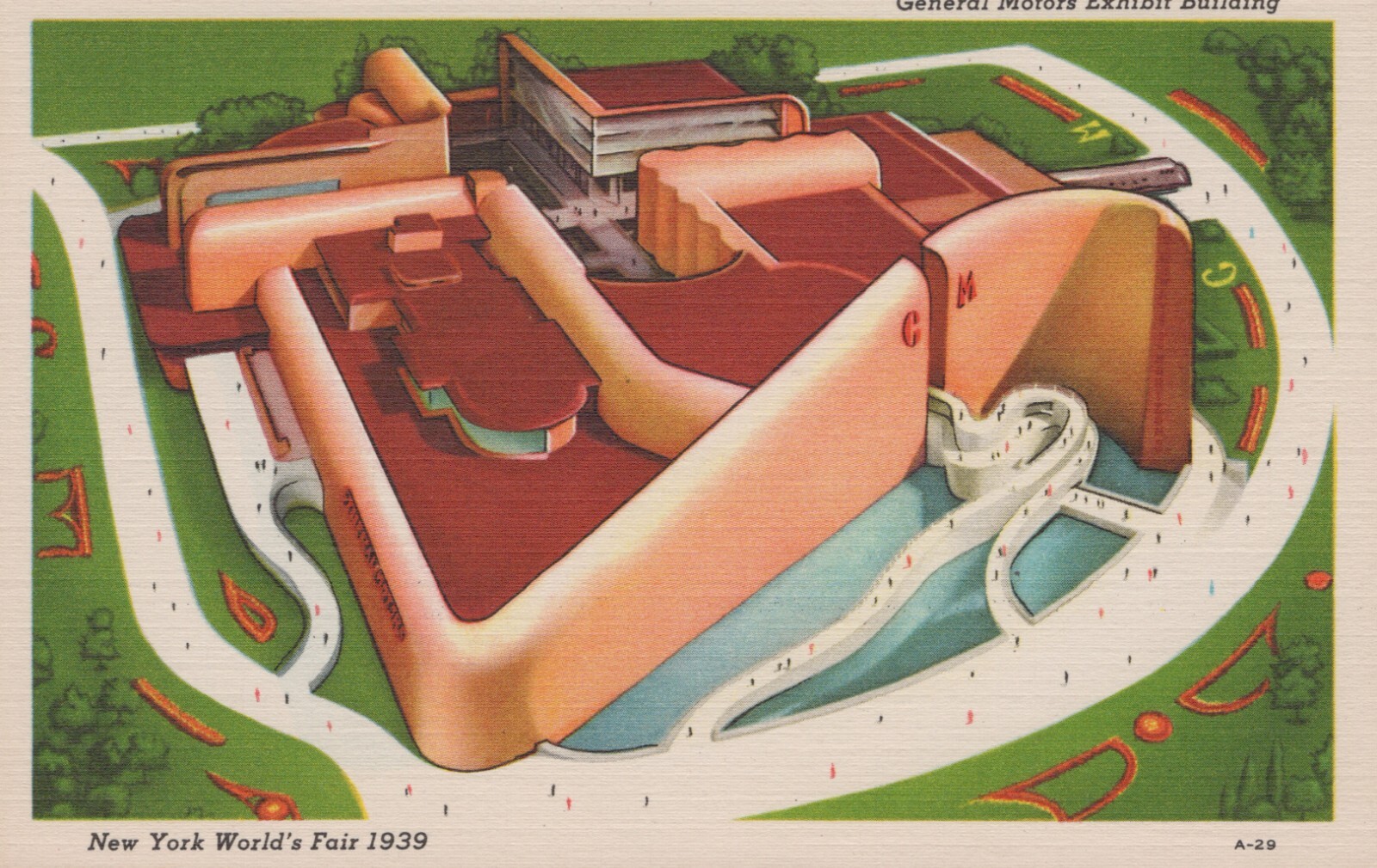 General Motors Exhibit Bldg Worlds Fair New York 1939 Vintage Linen Postcard