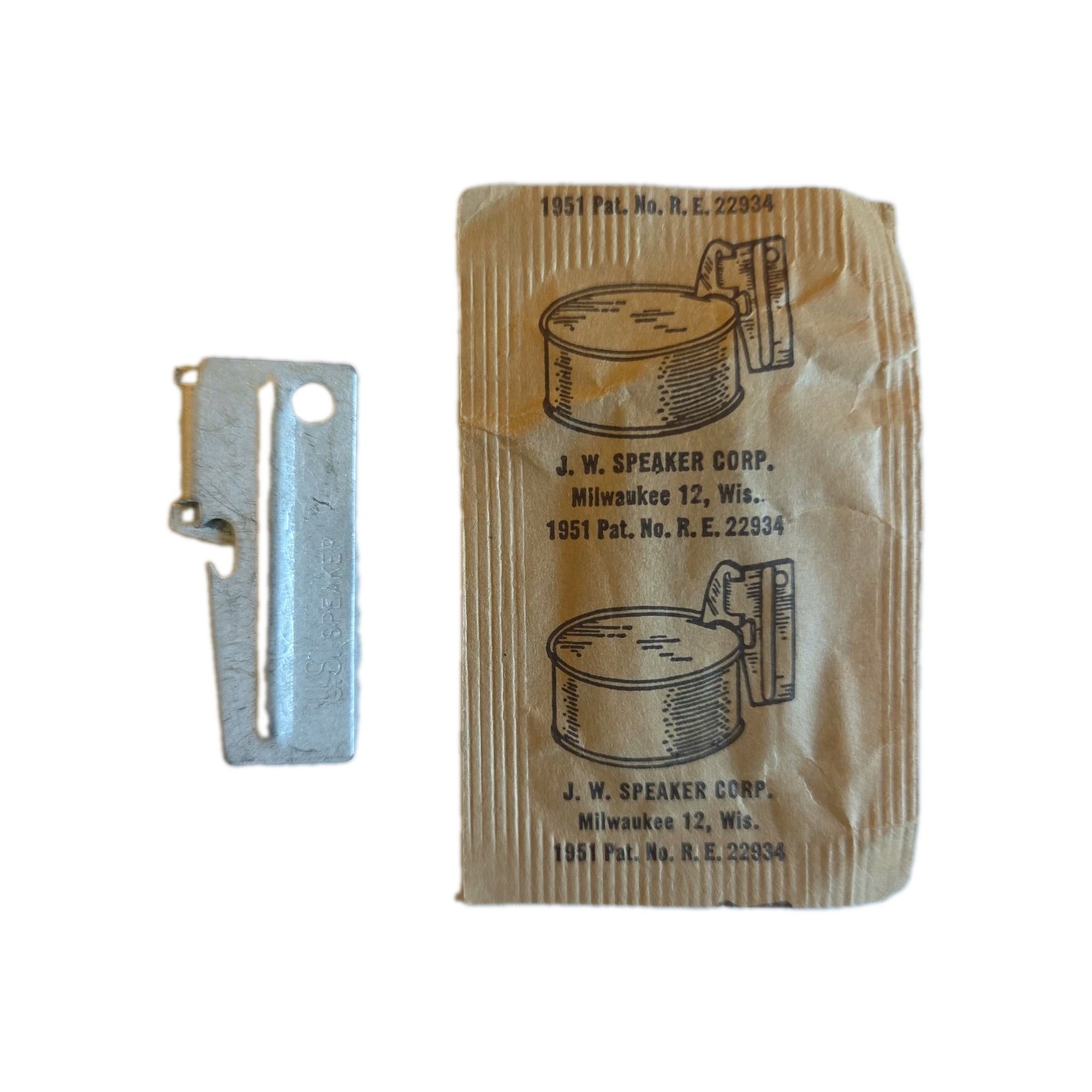 VTG P38 Military Can Opener J W Speaker Corp Sealed NOS Patent 1951 RE 22934