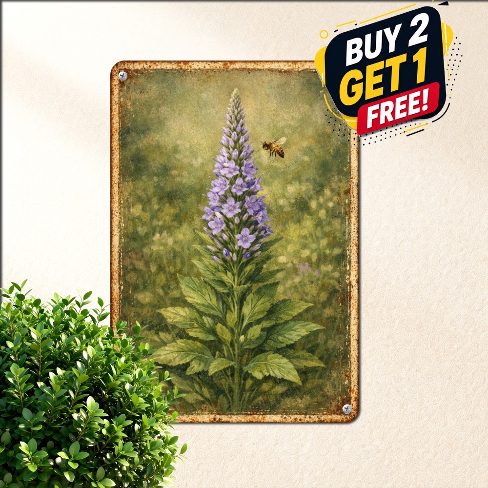 Wildflower Botanical Field Notes Sign Honeybee Meadow Metal Tin Wall Plaque