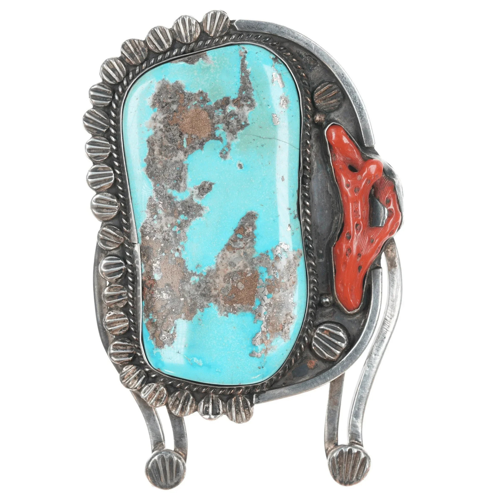 Colossal Vintage Native American sterling silver, turquoise, and coral Naja pen