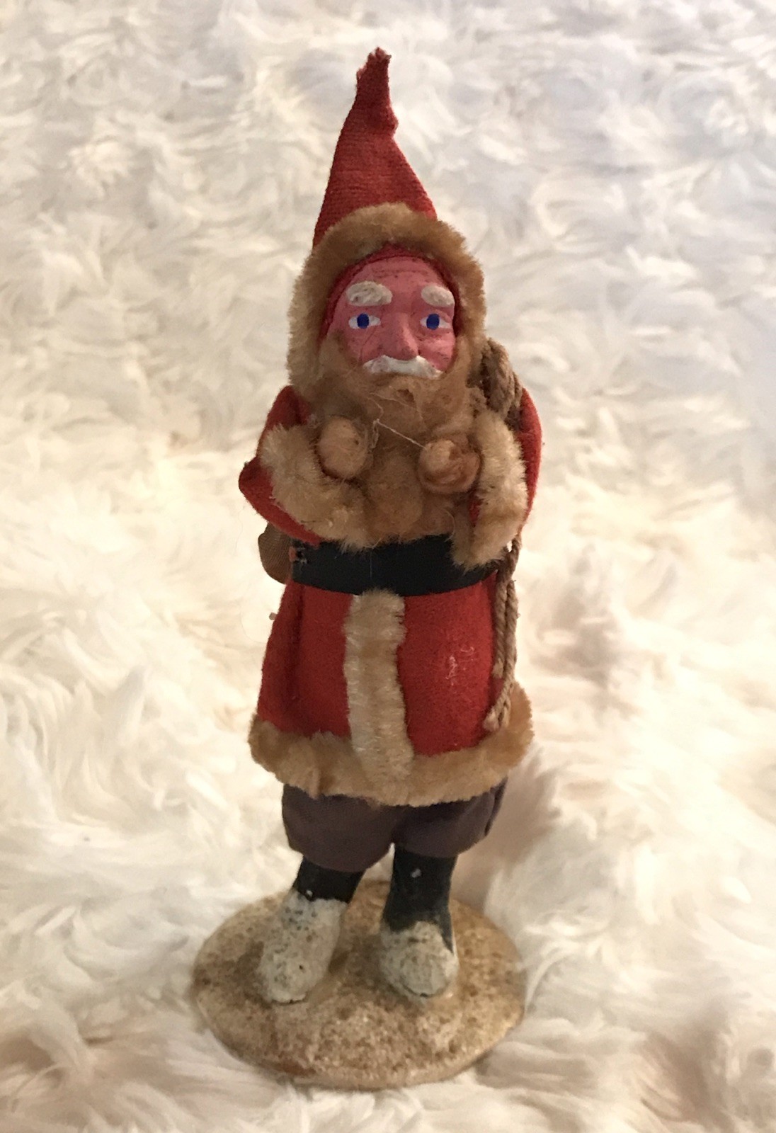 Vtg German CLAY Face Standing Belsnickel Putz Santa Claus 5.5\