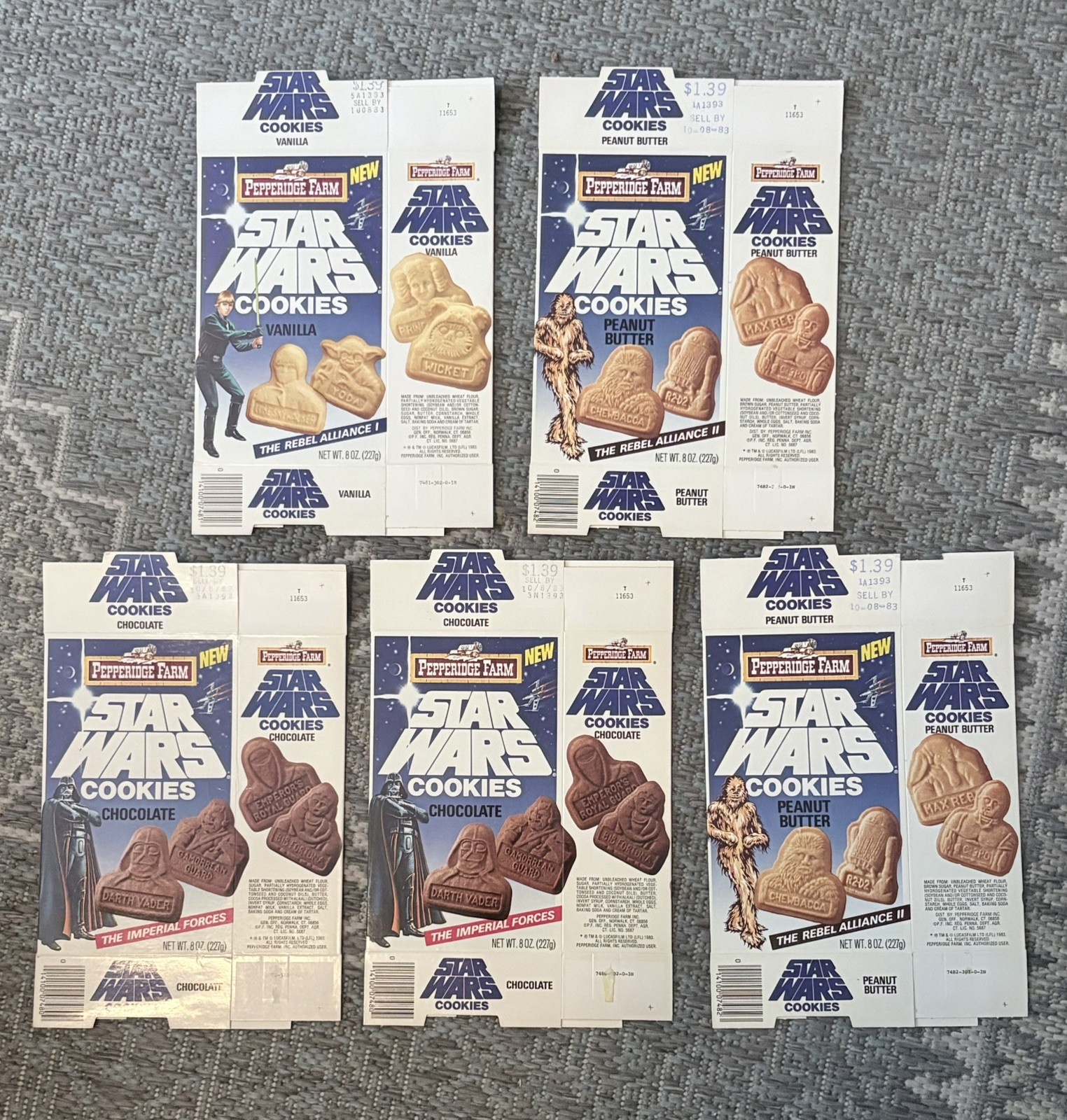  1983 STAR WARS Pepperidge Farm Cookies Boxes Lot Luke, Vader,Chewbacca