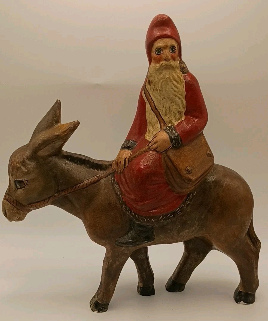 Vtg 1986 Vaillancourt Folk Art Chalkware Santa on Donkey #13 Christmas *Signed*