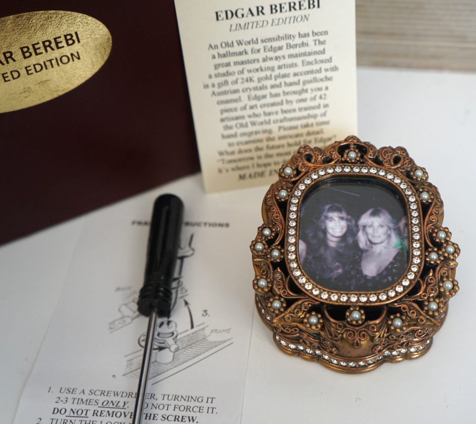 Vintage EDGAR BEREBI Photo Frame Trinket Box Swarovski Crystals Limited Edition